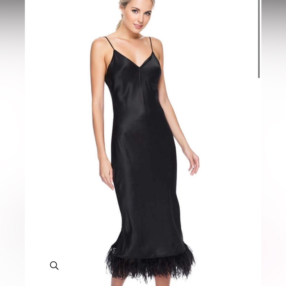 Cami NYC Size small black silk dress with feather trim